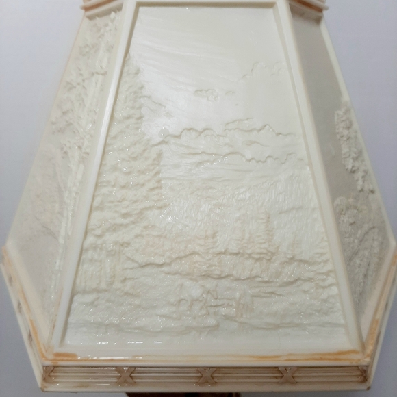 Vintage 6 Panel Relief Shade Boy/Girl/Dog at Waterpump Novelty Lamp. - Picture 8 of 11